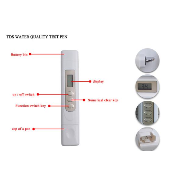 Pen Water TDS Meter Filter Purity , White Dissolved Solids Meter 0 ~ 4999 Ppm