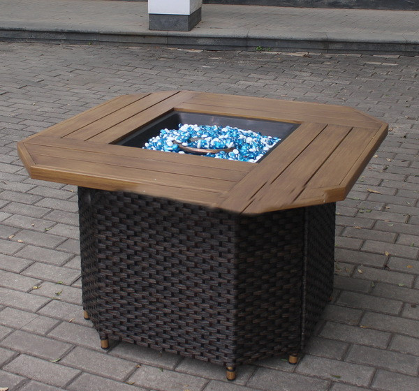 41'' Square Chat Wicker Barbecue Outdoor Fire Pit Table Outdoor Gas Garden Heater