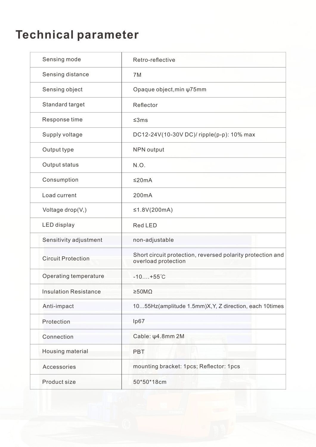 Refletive Photoelectric Sensor for Gate Opener System