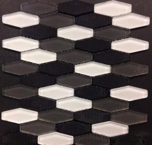 China Carbon Blend Hexagon Glass Mosaic Tile White Grey Black Mosaics Bush Hammered on sale