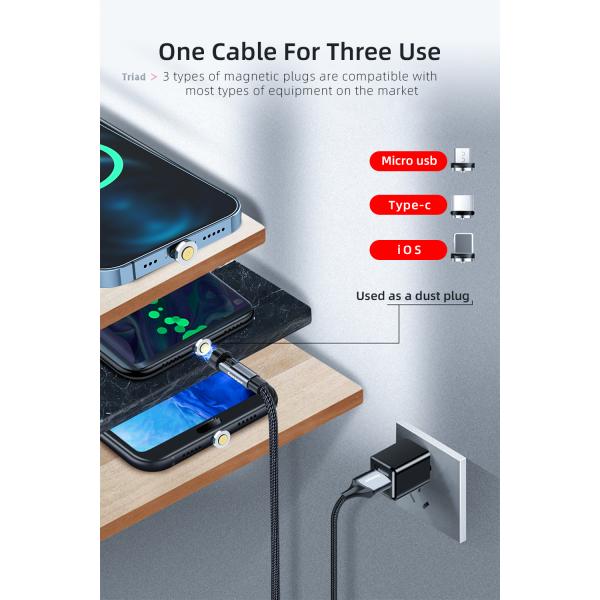 540 Rotation L 3 In 1 Magnetic USB Charging Cable 8 Pin Fast Charging For Data Transfer