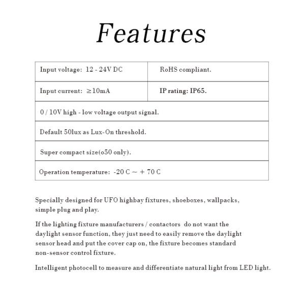 Waterproof 50lux IP65 10mA On And Off Daylight Sensor