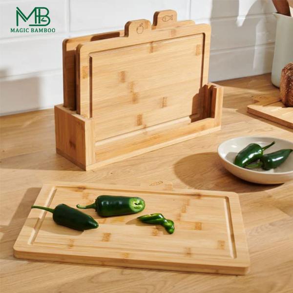 Bamboo cutting board set 4 coded with stand