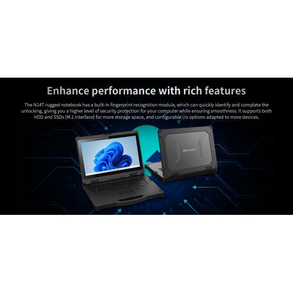 ONERugged N14T 14Inch Win11 Portable Waterproof Laptop 5G Intel Core i5/i7 Fingerprint RJ45 NFC 1000 Nits