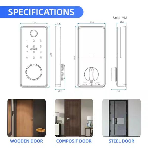 APP Control Touch Screen Door Lock 35mm - 60mm Electronic Key Card Door Lock