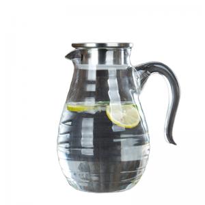 China Handmade 1800ml Pyrex Juice Carafe With Lid , Handled Large Glass Pitcher on sale