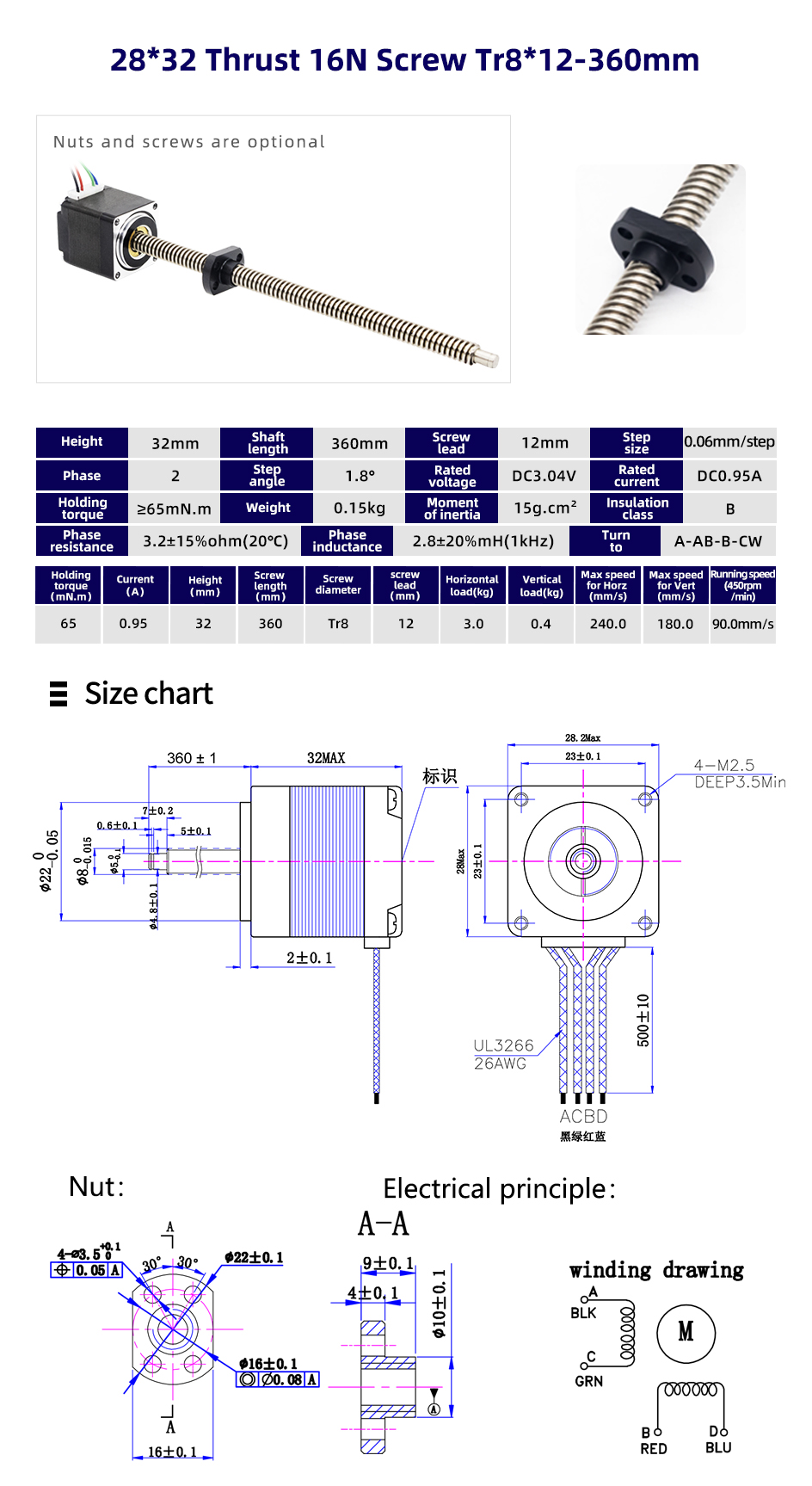 80 Degree Temperature Rise Nema 11 Linear Stepper Motor for Precise Linear Actuation