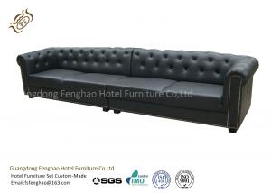 China Button Tufted Leather Hotel Room Sofa Wooden Frame / PU Half Leather Sofa Four Seat on sale