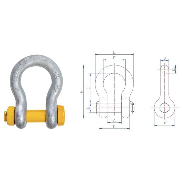 1-1/8" WLL 9.5 Tonne Wide Body Shackles With Safety Bolt
