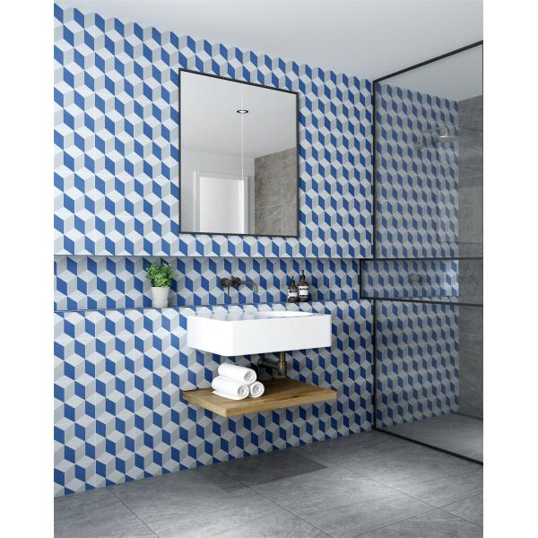 White and Blue Ceramic Rustic Tile 200x200mm for Indoor Floor