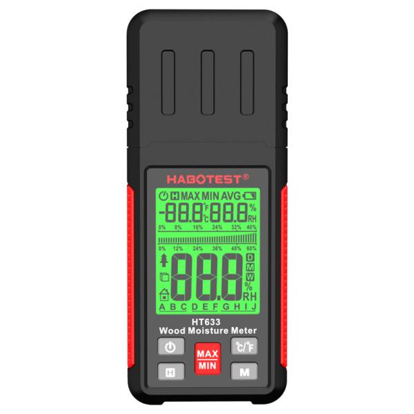 Quality HT633 Wood Moisture Meter Pin Type Digital Moisture Detector Ambient Temperature Humidity with LCD Backlight Display for sale