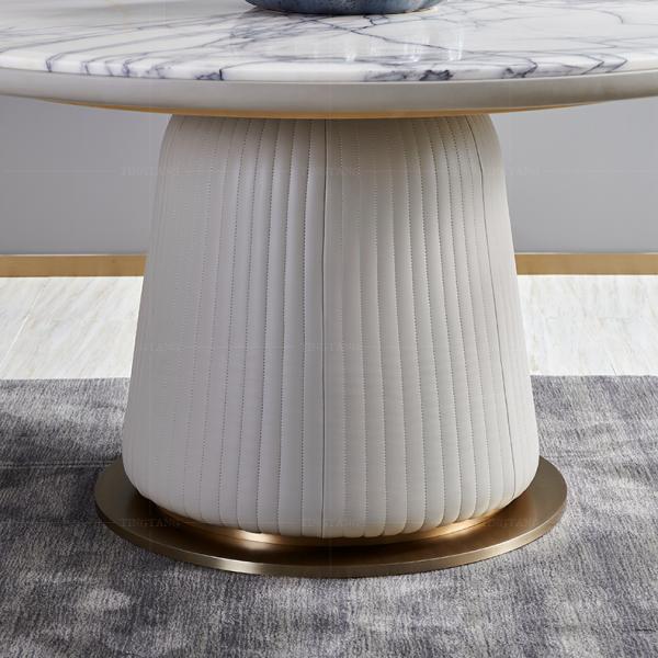 Household White Marble Round Dining Table With Turntable Stainless Steel