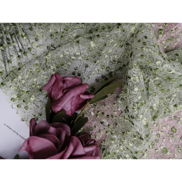 Mesh Green Dot Embroidered Tulle Lace Fabric For Bedding Article