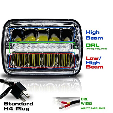 Square LED Headlights, 5x7/7x6-inch Sealed Beam Headlamp H/Low Beam with Parking Light Replace