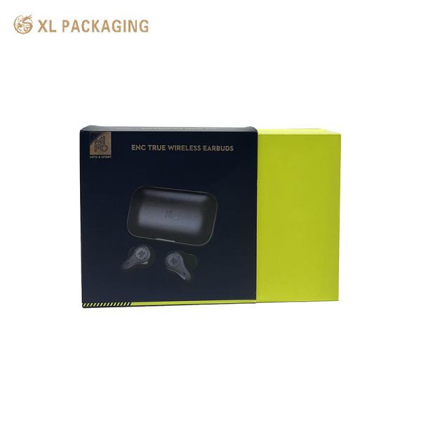XL Packaging Black Rigid Paper Earphone Packaging Box Shockproof Mobile Bluetooth Headset Box With Magnetic Closure Foam Insert Gloss Lamination Sleek