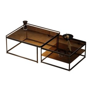 China Home Apartment New Square Glass Coffee Table Set With Light on sale