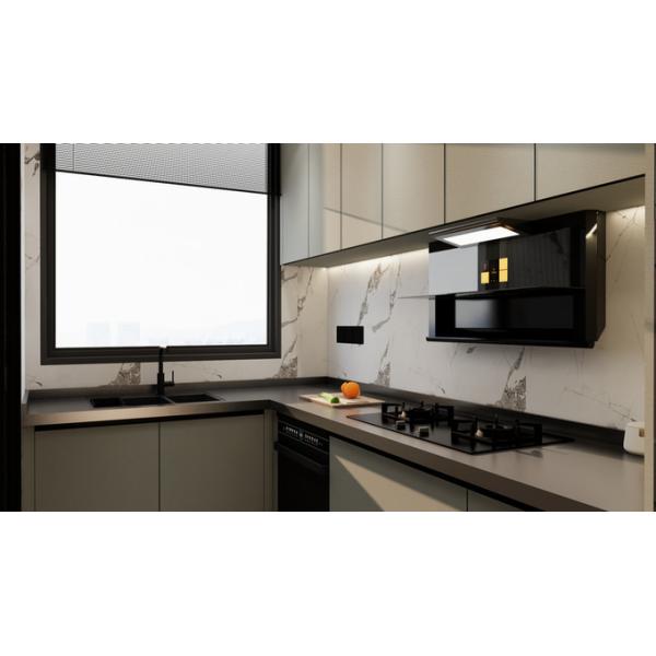 Sleek And Functional Green Bean Grey L Shape Kitchen Cabinets Modern Style