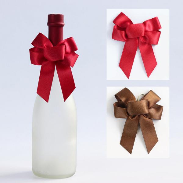 Brown Elastic Satin Ribbon Bows Gift Wrapping For Red Wine Bottle