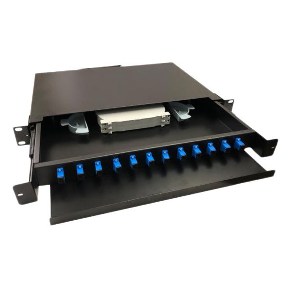 Telecommunication 19 Inch 1U Rack Mount Slide Rail Drawer 8 12 24 48 Core Port Fiber Optic Patch Panel