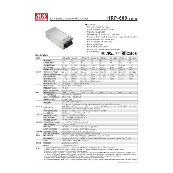 High Power Switching Power Supply Full Range Universal AC Input HRP-600-24