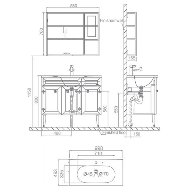 APGMD10L3230-A Bathroom Cabinet Reddish Brown Color Floorstanding