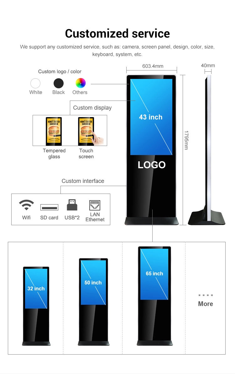 Floor Standing Interactive Flat Panel Display 43 Inch Big Touch Screen