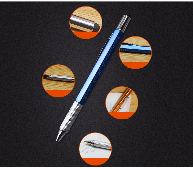 Personalized Custom Plastic 6 in 1 Tool Pen with Ruler Level and Two-Head Screwdriver
