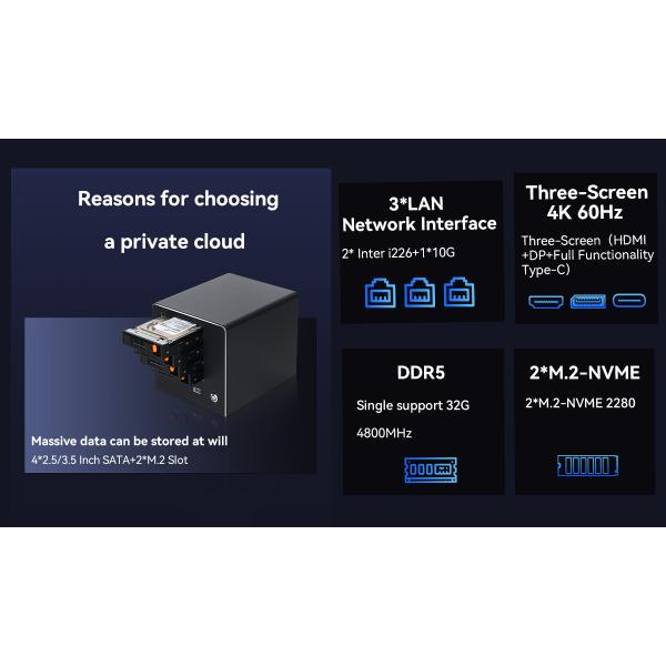 NAS Server N100 3-Network 8-Bay Interface Network Attached Storage Enclosure