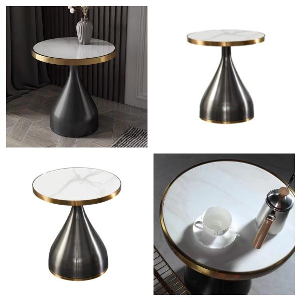 Ethereal Oasis Nordic Side Table , Stainless Steel Marble Ceramic Coffee Table