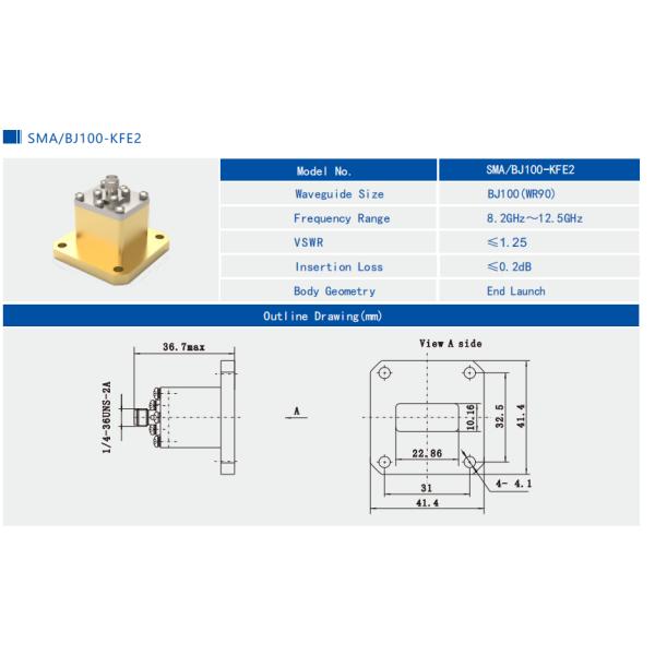 9.84-15GHz WR75 to SMA Female End Launch Waveguide to Coax Adapter Brass SMA/BJ120-KFE