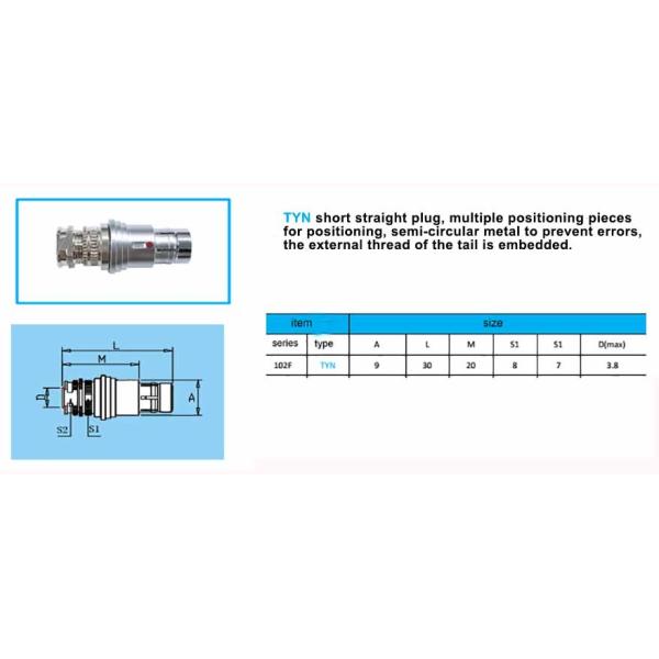 TYN.102F Waterproof Short Connector Equivalent Fischer SS 102 Plug IP68 / 66