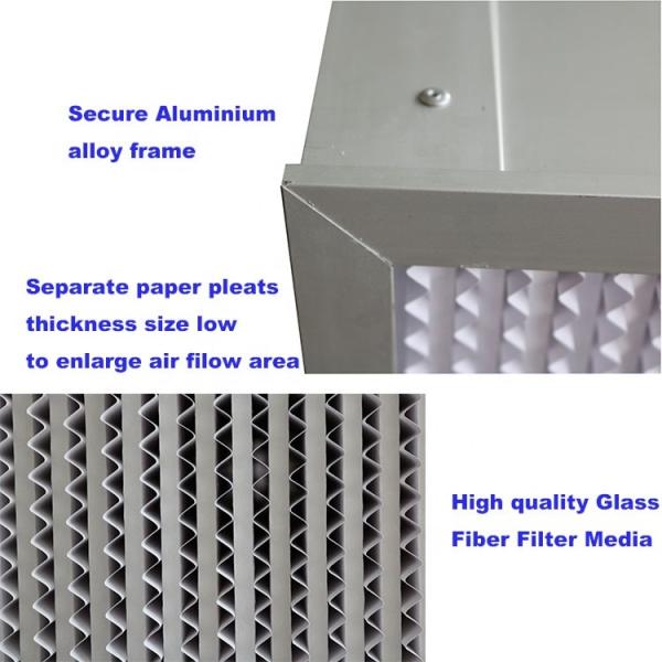 H13 H14 Aluminium Foil Paper Separator Deep Pleat HEPA Filter Box For Laboratory