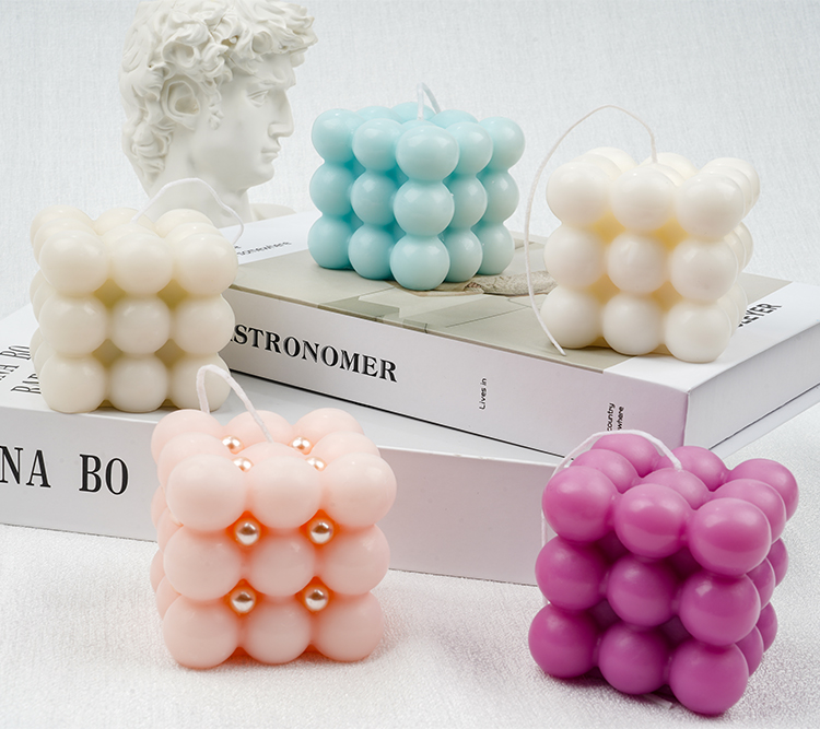 Customized White Soy Rubix Cube Luxury Big Scented Bubble Candles