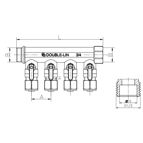 ISO228 Thread 3/4" Four Way 16 Bar Brass Manifolds