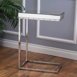 China Modern mirrored side table stanieless steel computer mobile desk glass top corner table on sale