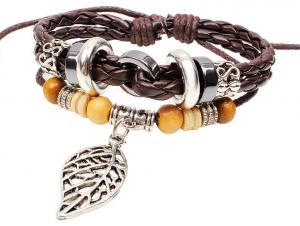 Wholesale Maple wood beads beaded leather woven leather bracelet alloy bohemian bracelet from china suppliers