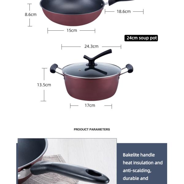 6 Pieces Red Cast Iron Cookware Set Nonstick Soup Pots For Kitchen