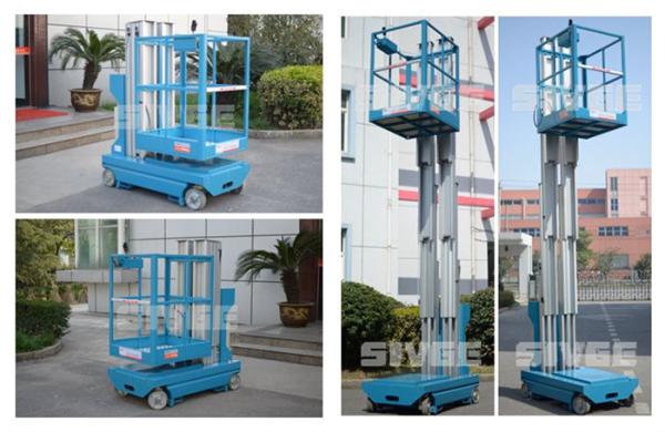 Quality Motor Driven 5m Height Aerial Work Platform Self Driven Dual Mast Lightweight for sale