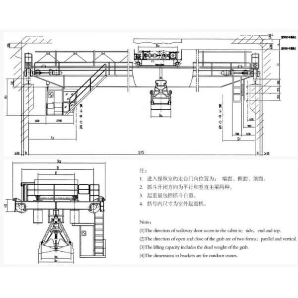 Warehouse Double Girder Overhead Crane With Grab Bucket