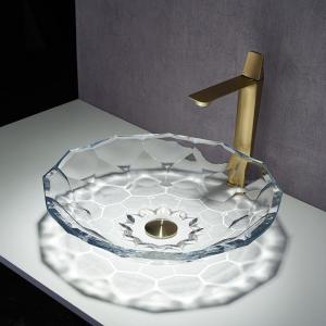 Wholesale Shinning Glass Wash Basin Transparent Faceted Shape Bathroom Sink Basin from china suppliers