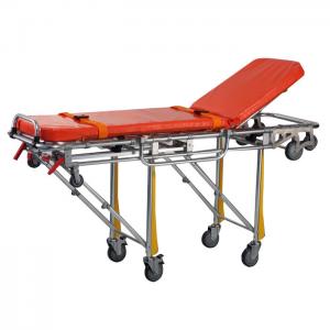 China Metal material orange hospital special ambulance stretcher with wheels on sale