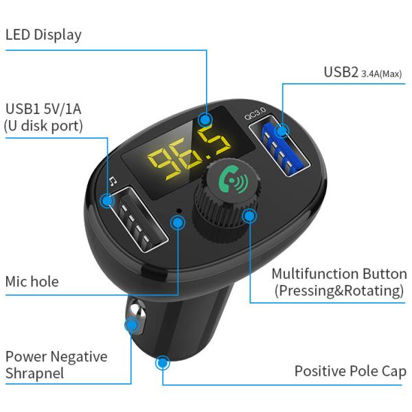 BLE4.2 Bluetooth Handsfree Car Kit FM Transmitter With Remote CE ROHS