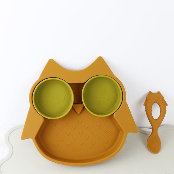 Brown Owl Style Silicone Suction Plate For Toddler Kids Multi Functional