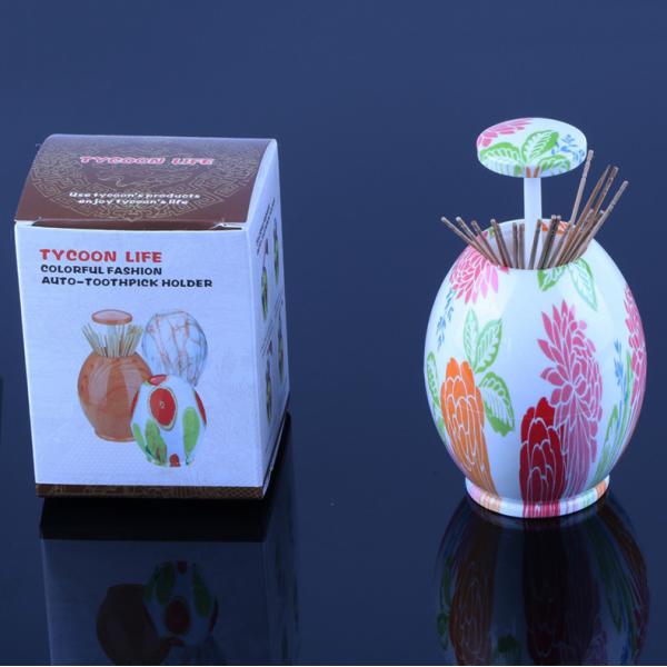 Pink Flower Pattern Kitchen Abs Automatic Toothpick Holder