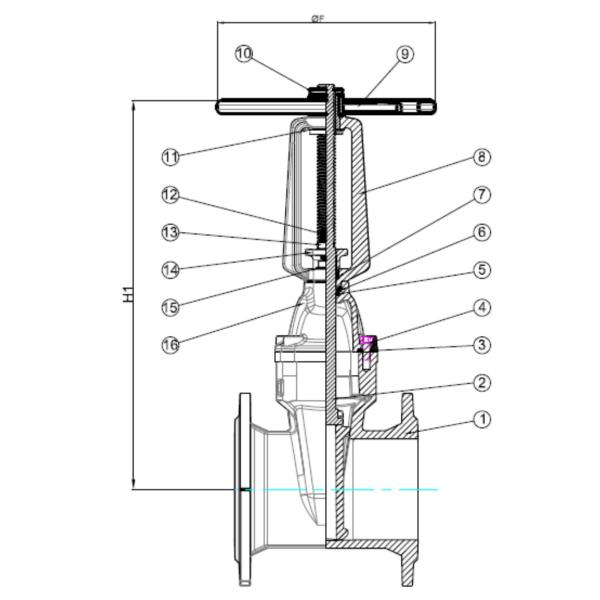 Red / Blue Epoxy Coated Resilent Seated Gate Valve Hand Wheel Operated