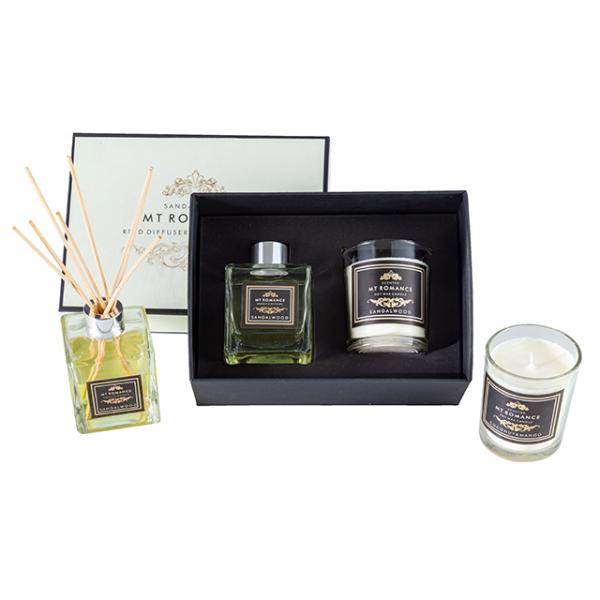 Round Shape Luxury Scented Candle Diffuser Gift Set / Reed Diffuser And Candle Set