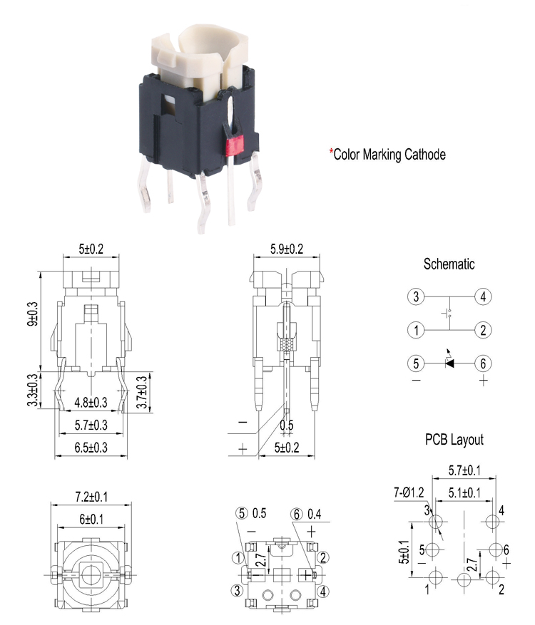 30VDC Illuminated Push Button Switch With ABS / PC Cap
