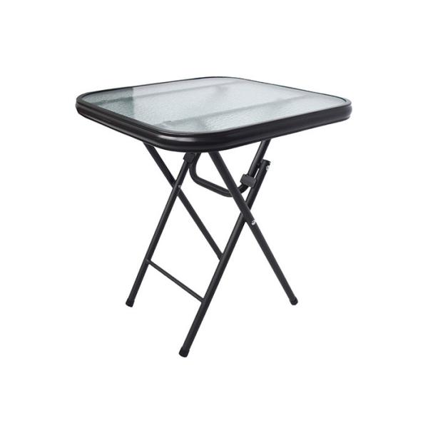 BSCI Outdoor Folding Square Tempered Glass Table With Powder Coated Frame