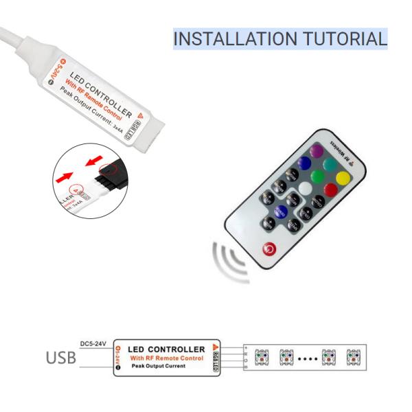 USB Interface Powered LED Mini Controller With 17 Keys RF Wireless Remote Control