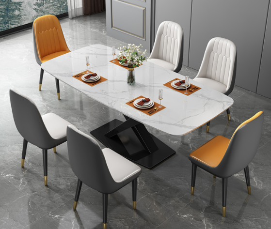 Non Corrosion Apartment Minimalist Marble Dining Table Metal Rectangular
